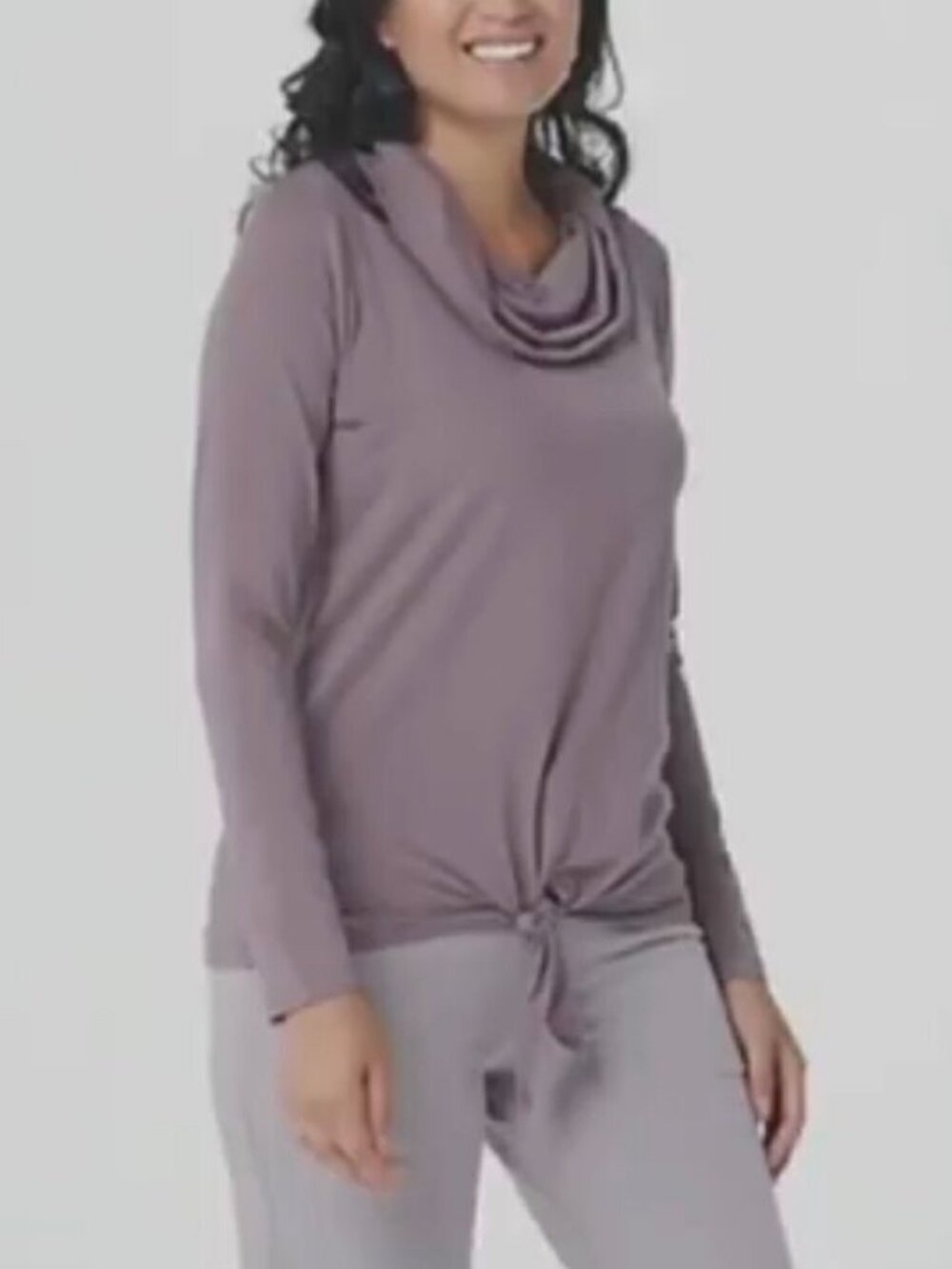 AnyBody Cozy Knit Jersey Cowl Neck Tie Front Top